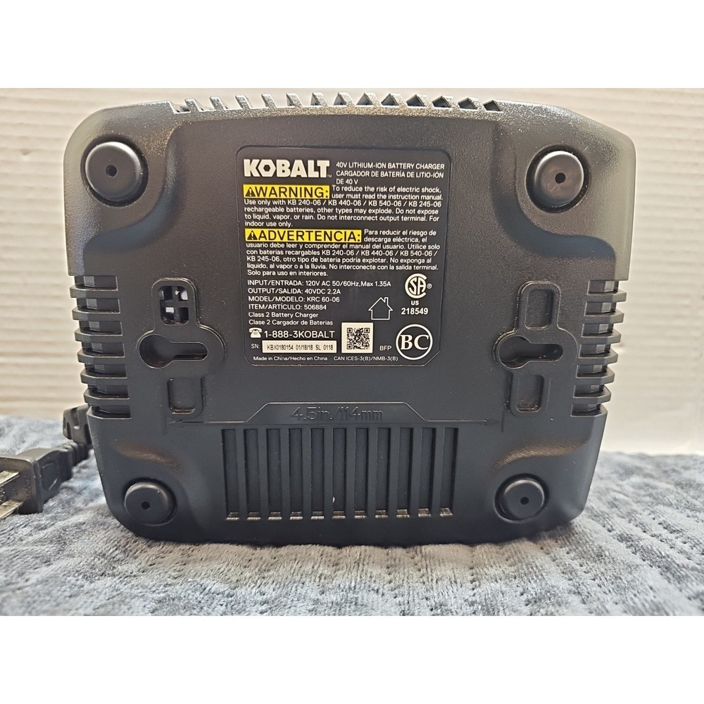 Kobalt 40V Max Lithium Ion Battery Charger Only KRC 60-06 Power Tool Accessory - Picture 4 of 4
